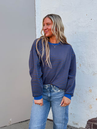 Myles Striped Pullover-Brown/Blue