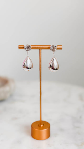 Rhinestone Stud Silver Teardrop Earrings