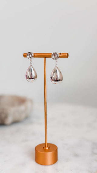 Rhinestone Stud Silver Teardrop Earrings