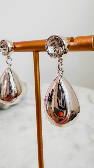 Rhinestone Stud Silver Teardrop Earrings