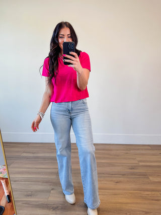 Lindsey Basic Tee-Hot Pink