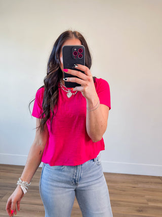 Lindsey Basic Tee-Hot Pink