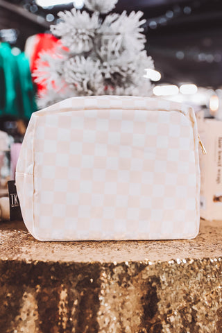 Cream and White Checkered Bag-Large