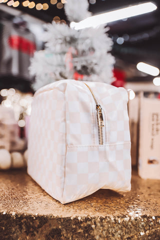 Cream and White Checkered Bag-Large