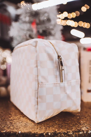 Cream and White Checkered Bag-Large