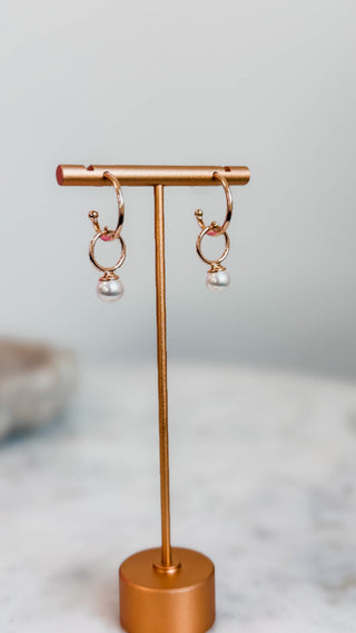 Gold Open Circle & Pearl Huggie Hoops