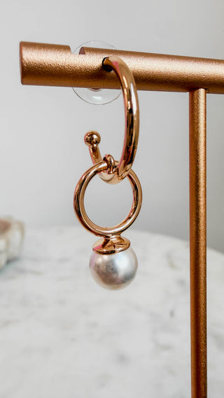 Gold Open Circle & Pearl Huggie Hoops