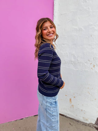 Evie Striped Sweater-Navy