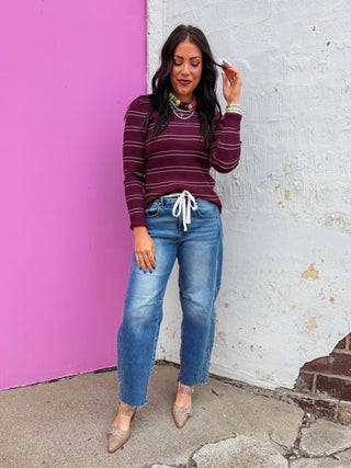 Evie Striped Sweater-Plum
