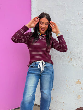 Evie Striped Sweater-Plum