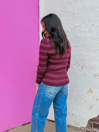 Evie Striped Sweater-Plum