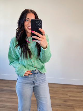 Daydream Striped Cardigan-Green