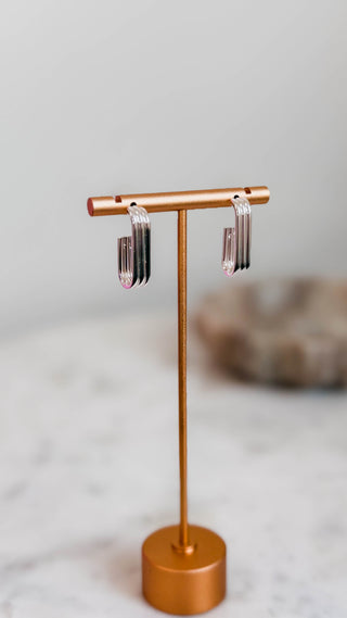 Silver 3 Layer Tubing Oval Hoop Earring