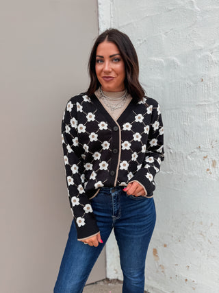 Amanda Floral Cardigan-Black