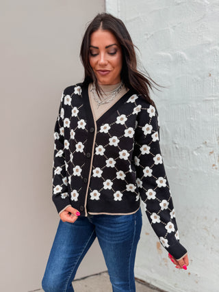 Amanda Floral Cardigan-Black