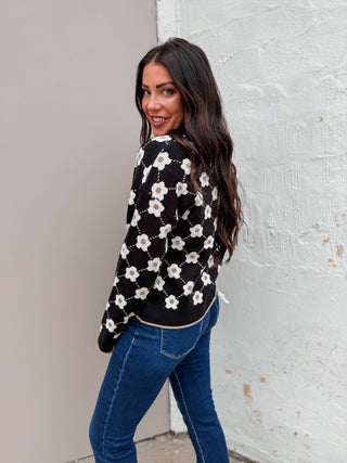 Amanda Floral Cardigan-Black