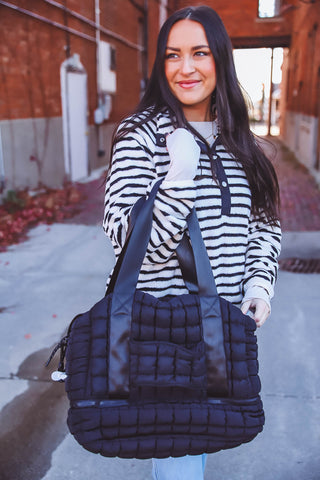 Gennie Quilted Duffle Bag-Black