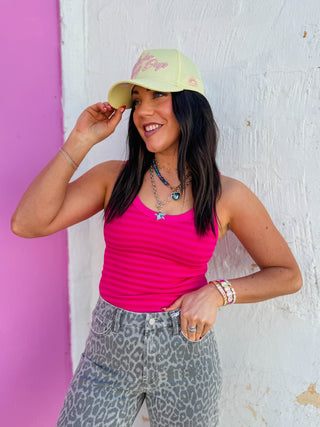 Cool Girl Striped Tank-Fuchsia