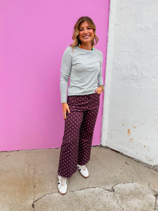 Spotted In Style Pants-Burgundy