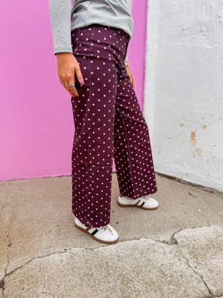 Spotted In Style Pants-Burgundy