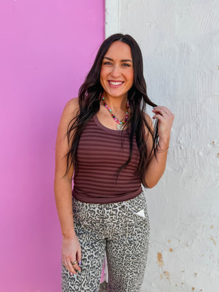 Cool Girl Striped Tank-French Roast
