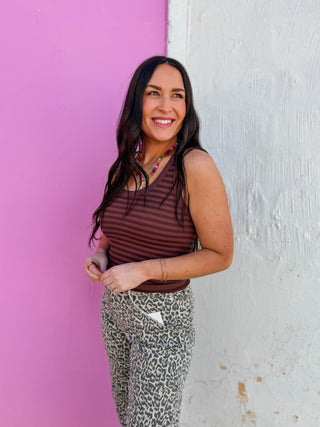 Cool Girl Striped Tank-French Roast