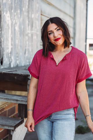 Nyla Corded Top-Burgundy