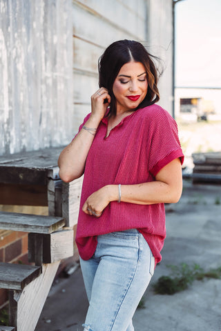 Nyla Corded Top-Burgundy