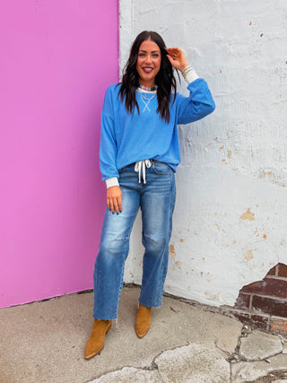 Go-To Corded Pullover-Cornflower Blue