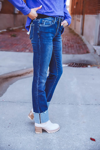 Owen Mid Rise Cuffed Slim Straight Denim