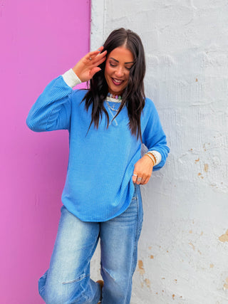 Go-To Corded Pullover-Cornflower Blue