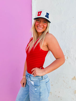 Cool Girl Striped Tank-Red