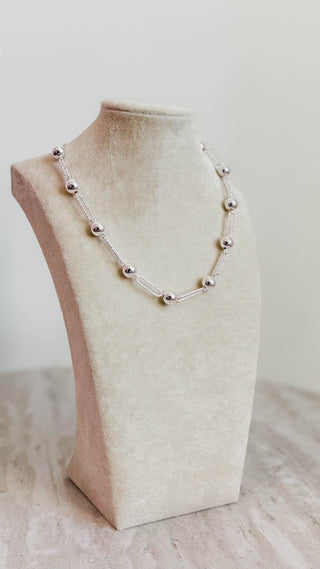 Silver Open Oval & Beaded Necklace