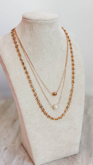 Gold & Pearl Triple Layered Necklace