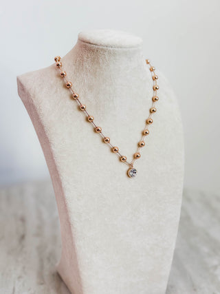 Gold Beaded Crystal Drop Necklace