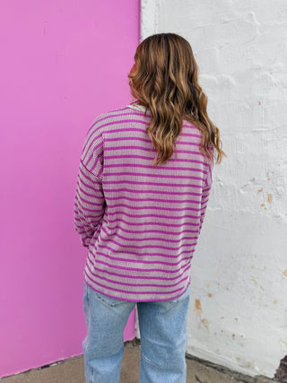 Sienna Striped Corded Pullover-Light Plum