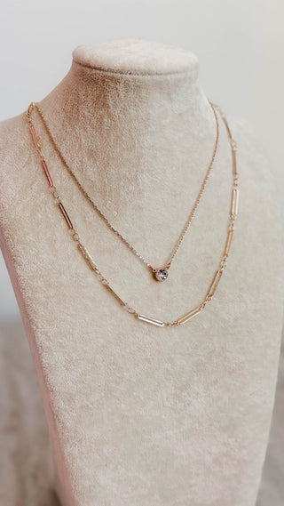 Layered Gold Chain & Rhinestone Necklace
