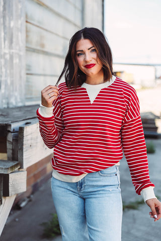 Laurie Striped Pullover-Red