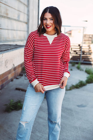 Laurie Striped Pullover-Red