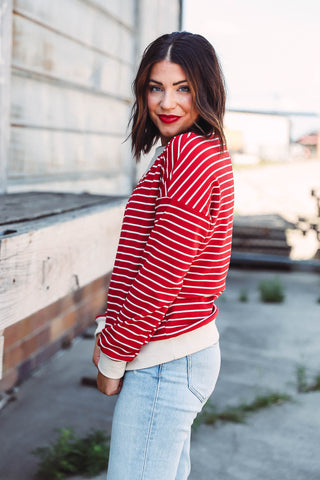 Laurie Striped Pullover-Red