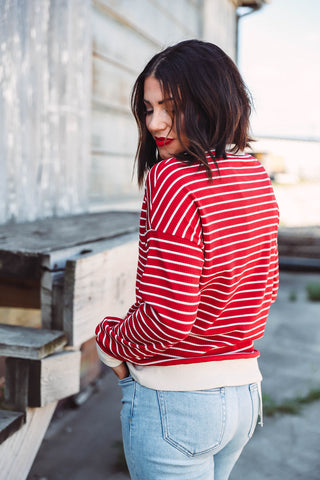 Laurie Striped Pullover-Red