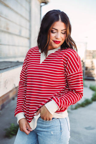 Laurie Striped Pullover-Red