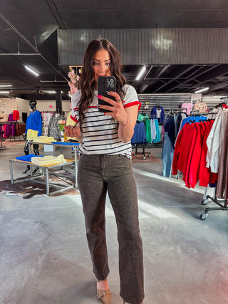 Jen Striped Top-Ivory/Red