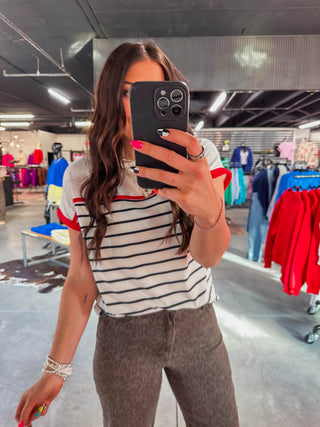 Jen Striped Top-Ivory/Red