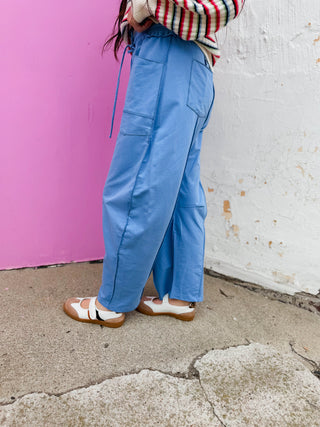 Casual Cool Barrel Pants-Blue