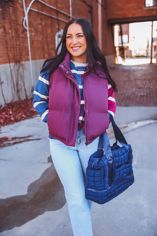 Gennie Quilted Duffle Bag-Navy