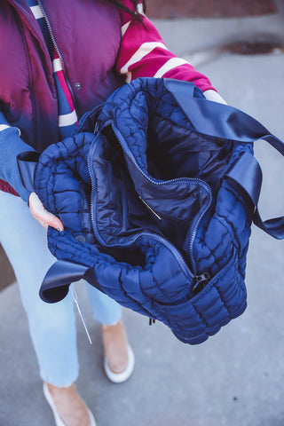 Gennie Quilted Duffle Bag-Navy