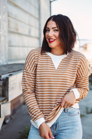 Laurie Striped Pullover-Taupe