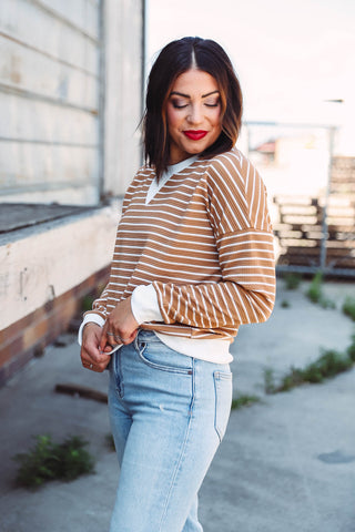 Laurie Striped Pullover-Taupe