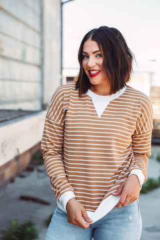 Laurie Striped Pullover-Taupe